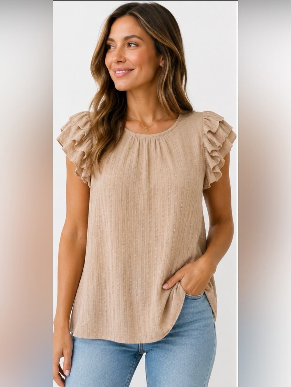 Glam Textured Ruffle Sleeve Blouse Small
